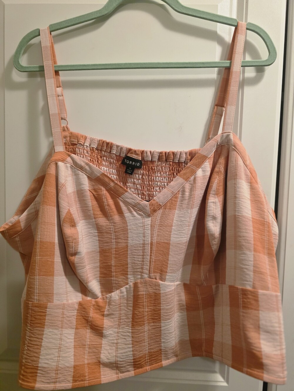 torrid Peach and Cream Plaid Off-Shoulder Camisole